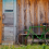 Old wooden wall and green bicycle